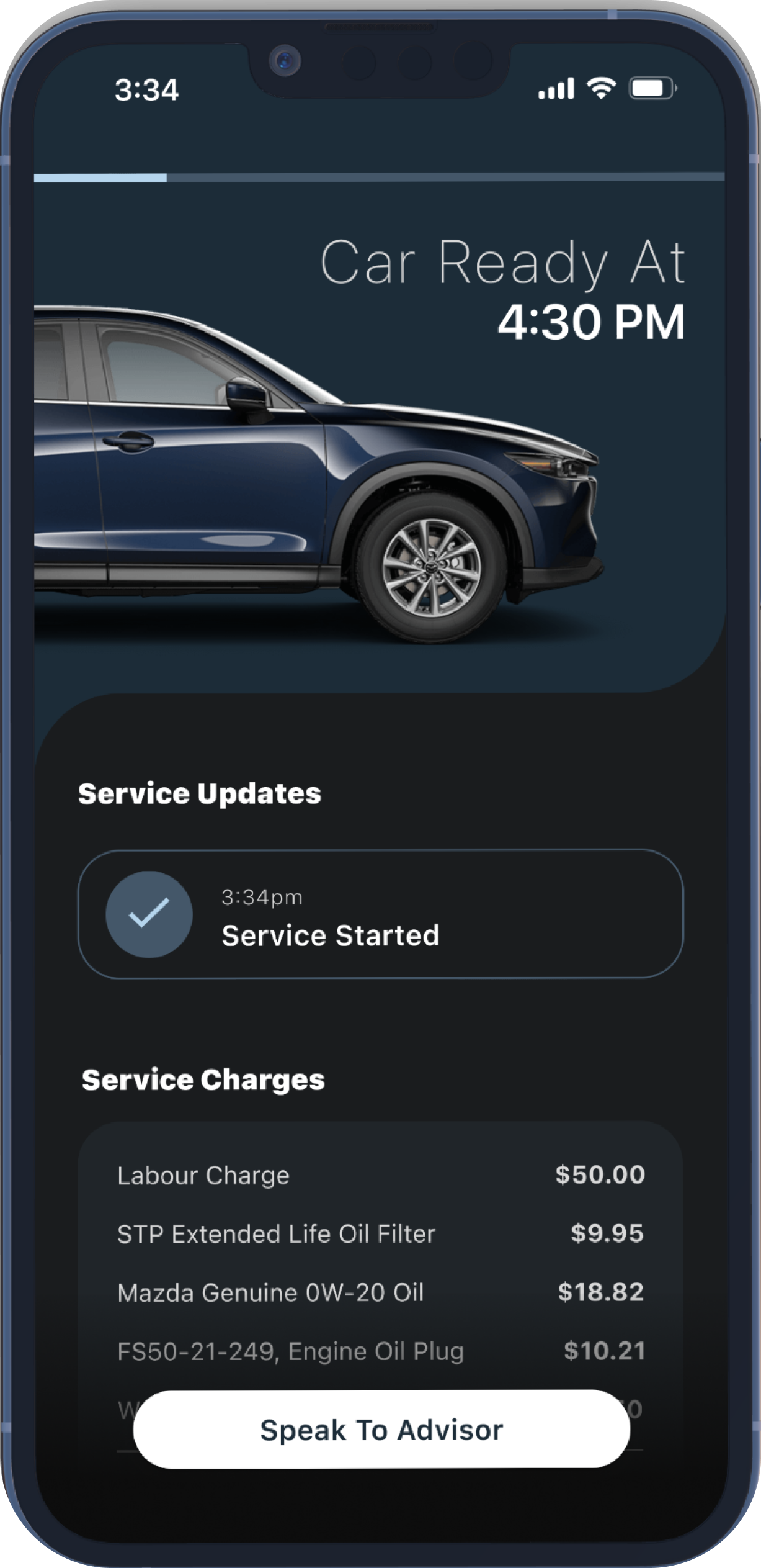 A screenshot of the live service screen with updates throughout your service