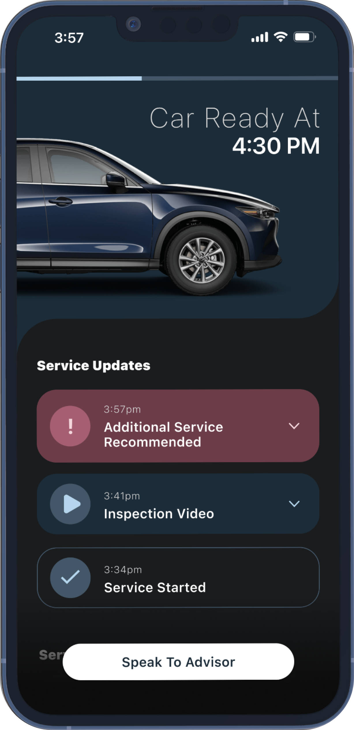 A screenshot of the live service screen identifying that an additional repair is required
