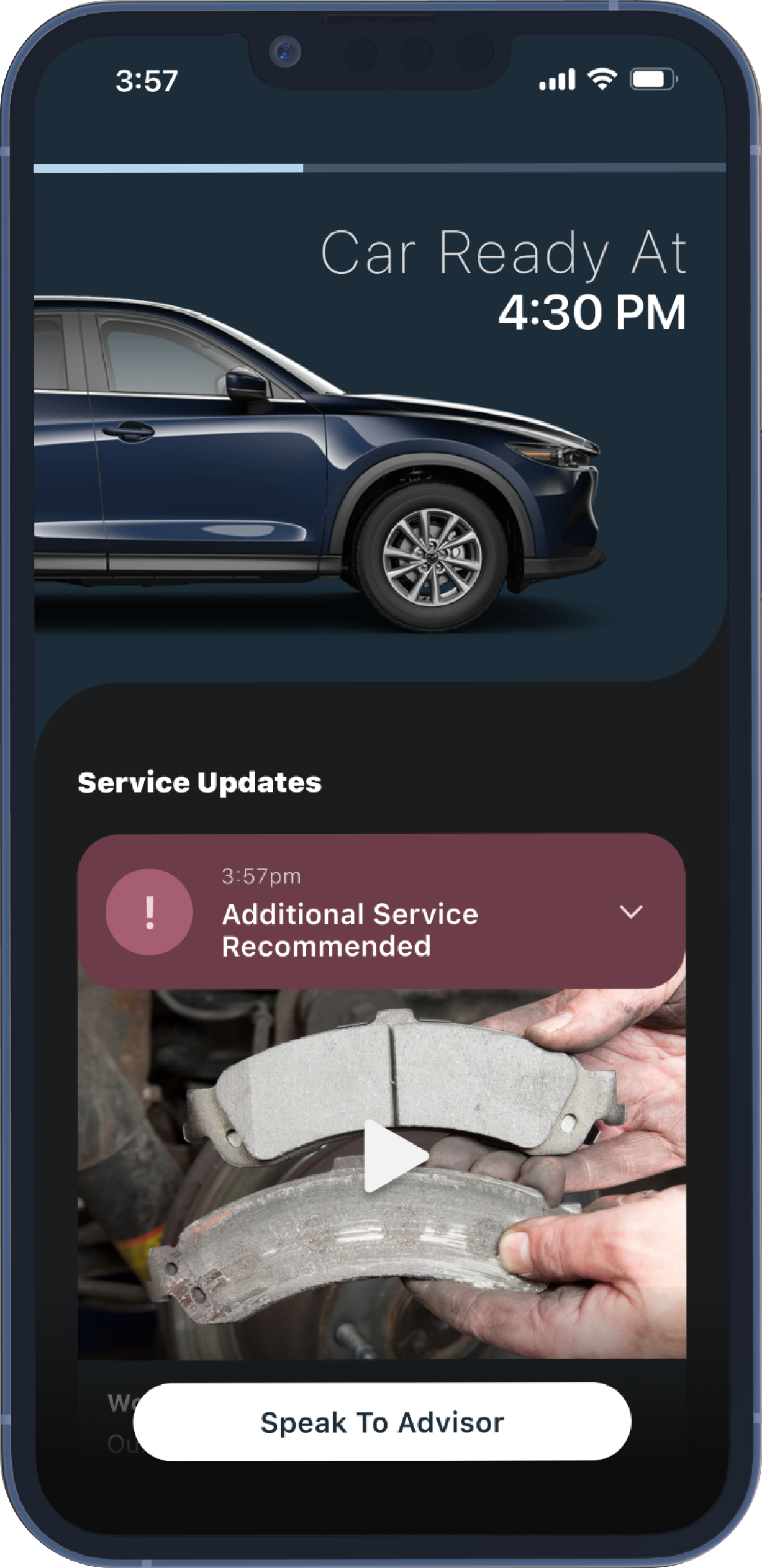 A screenshot of the live service screen showing video proof that an additional repair is required