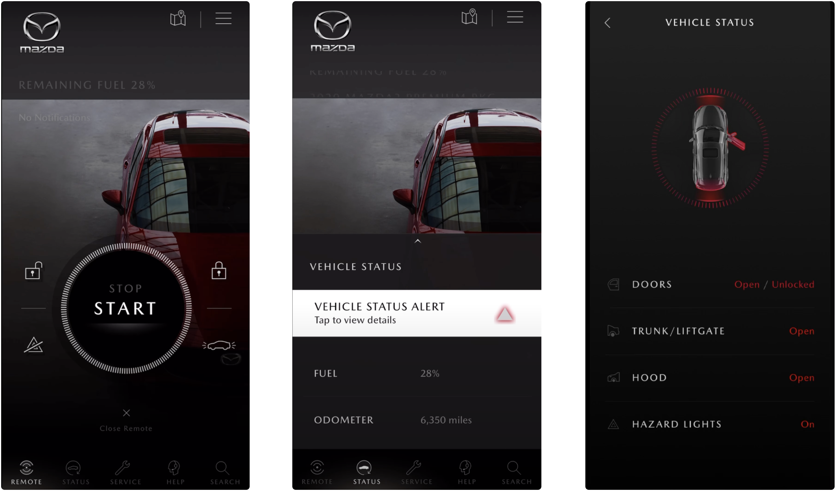 3 images of the current MyMazda App