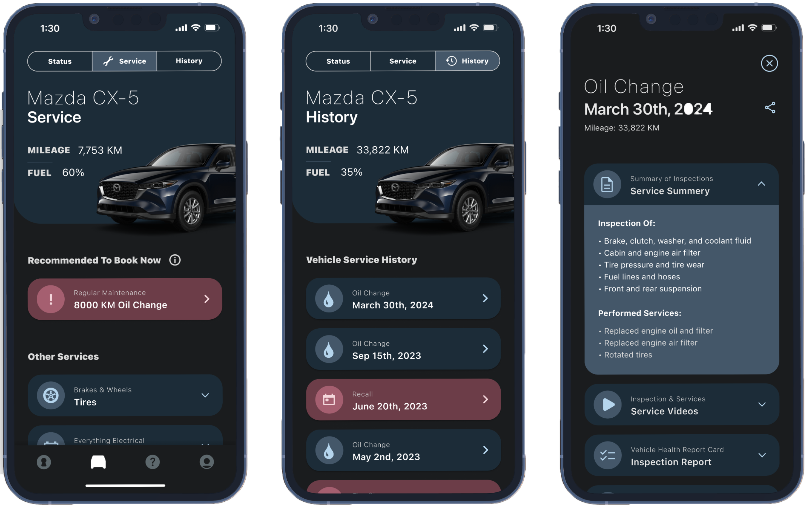 3 images of the current MyMazda App