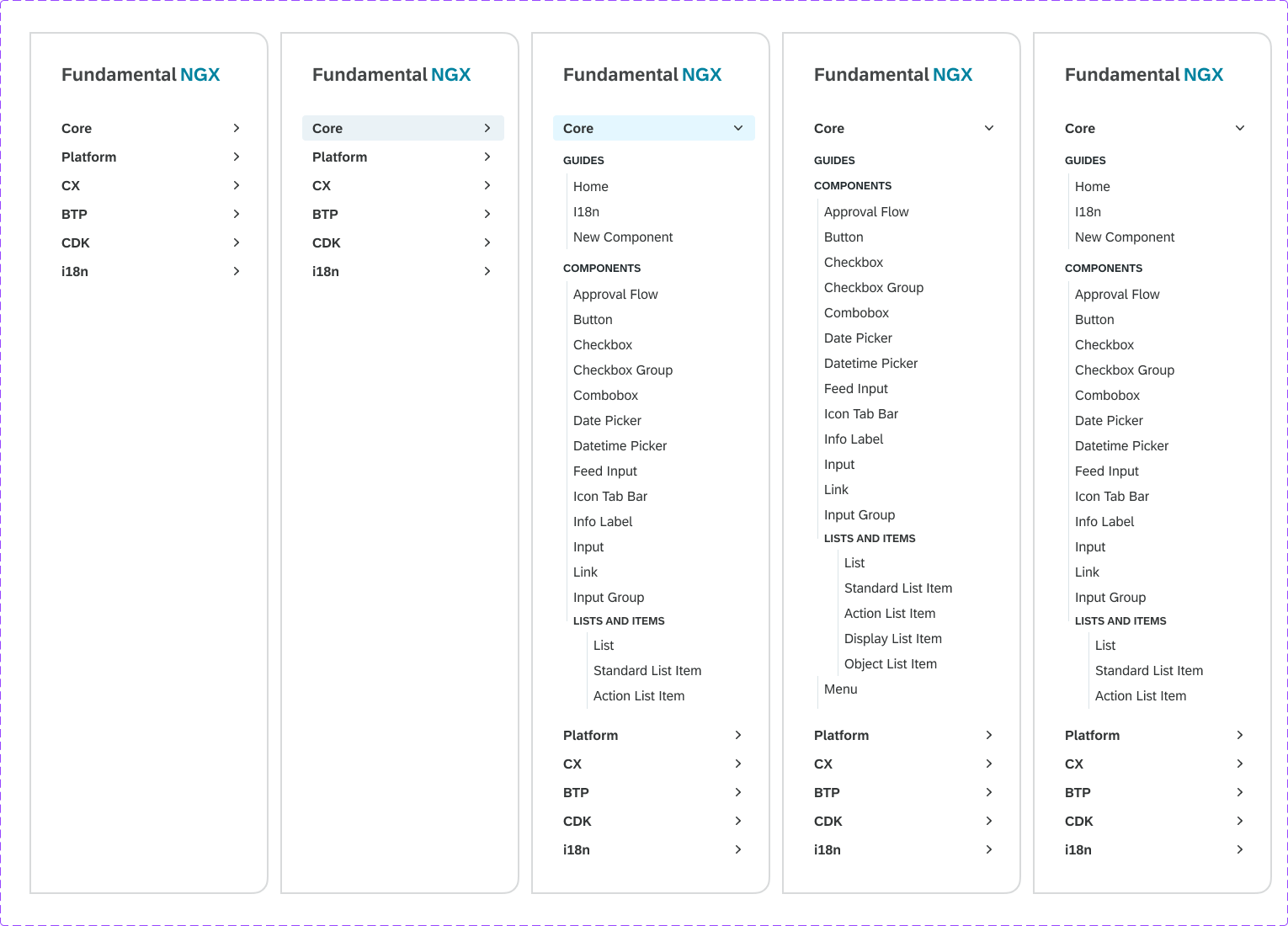 Screenshots showing different side navigation